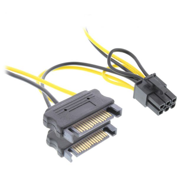 Inline Stromadapter intern, 2x SATA zu 6pol für PCIe | 0,15m 26628B